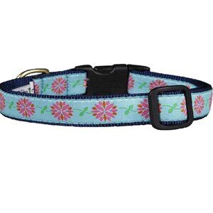 Size XSmall Dahlia Flowers Premium Ribbon Dog Collar by Up Country